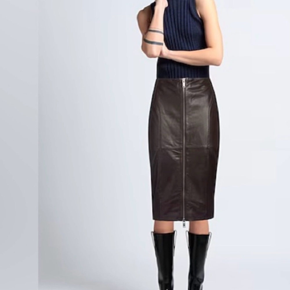 Retrofete Dark Brown Leather Pencil Skirt